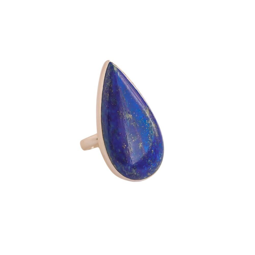 Genuine Lapis Lazuli Pear Cut Statement Ring in 925 Sterling Silver